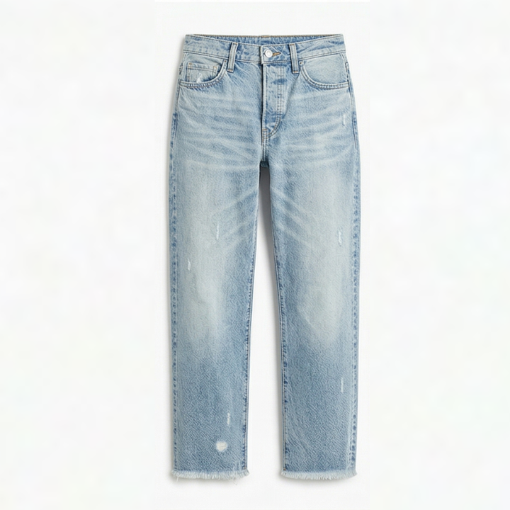 Vivara | Vintage-inspirierte, cropped Straight Leg Jeans für Damen mit Fransen