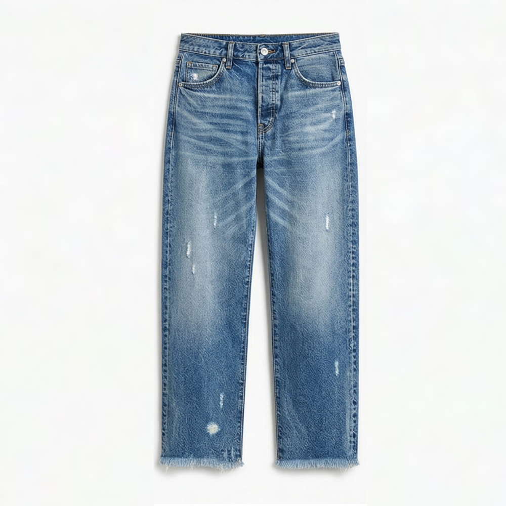 Vivara | Vintage-inspirierte, cropped Straight Leg Jeans für Damen mit Fransen