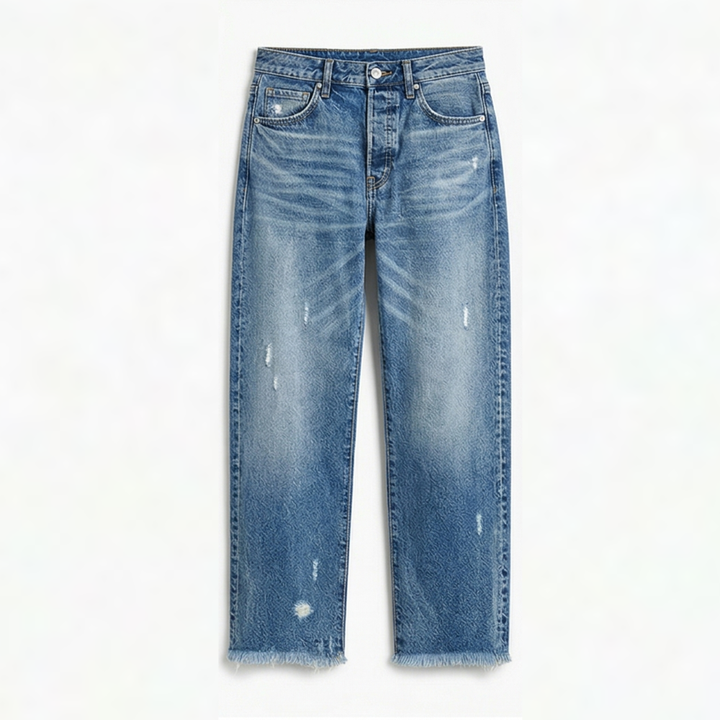 Vivara | Vintage-inspirierte, cropped Straight Leg Jeans für Damen mit Fransen