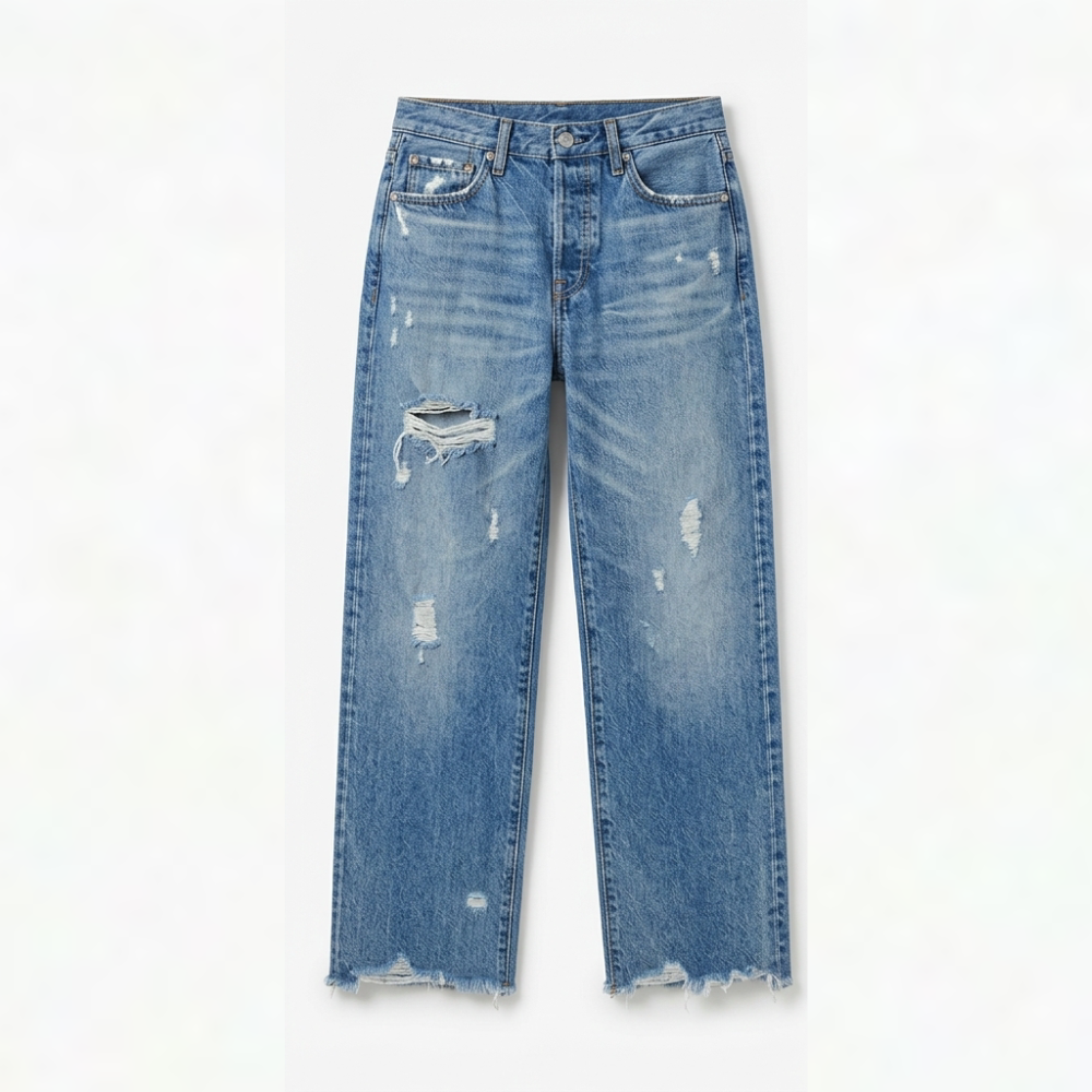 Vivara | Vintage-inspirierte, cropped Straight Leg Jeans für Damen mit Fransen