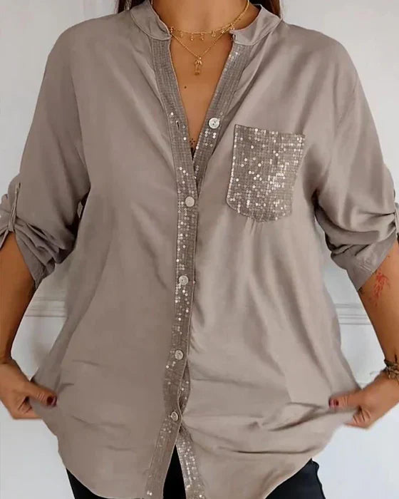 Elaine | Schickes Glamour-Top mit Sternenmuster und langen Ärmeln