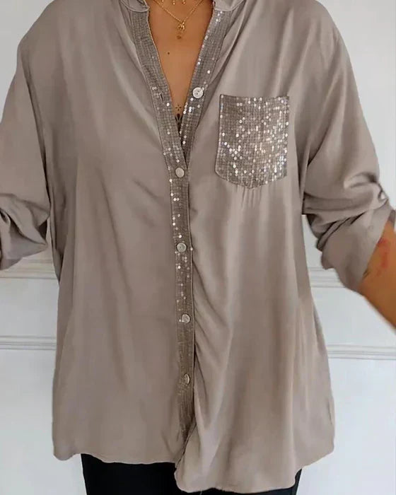 Elaine | Schickes Glamour-Top mit Sternenmuster und langen Ärmeln