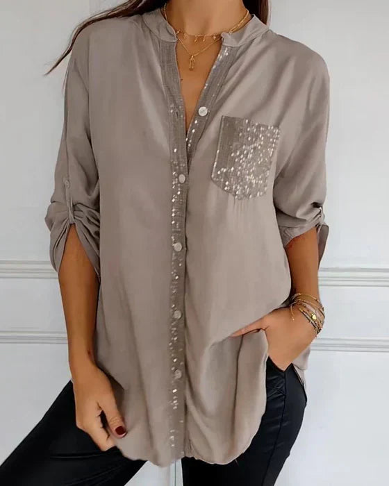Elaine | Schickes Glamour-Top mit Sternenmuster und langen Ärmeln