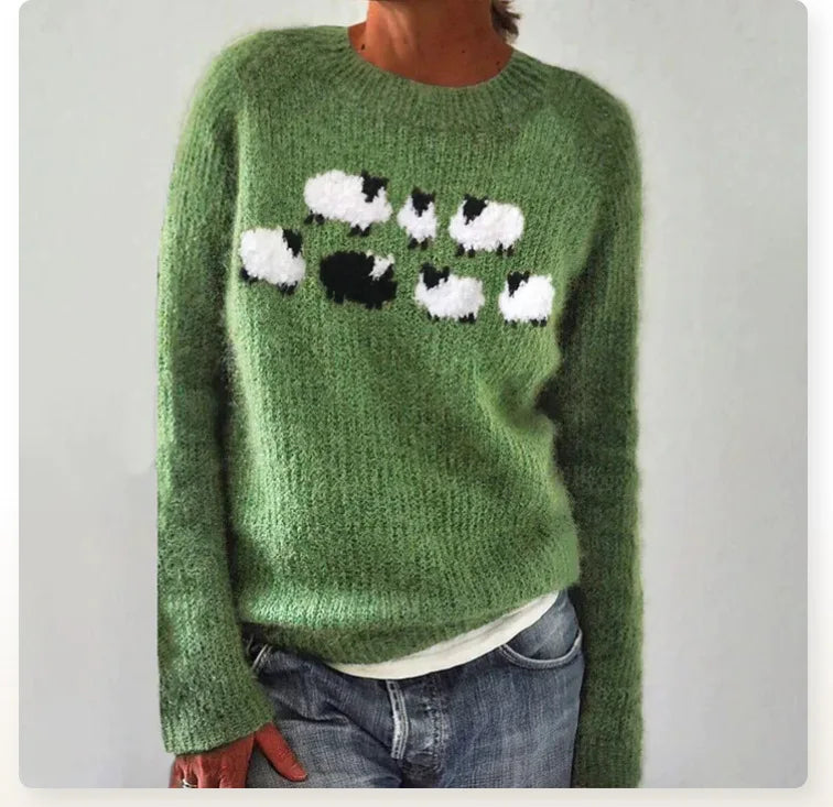SILVIA | Retro-Pullover für Damen mit Rundhalsausschnitt und langen Ärmeln