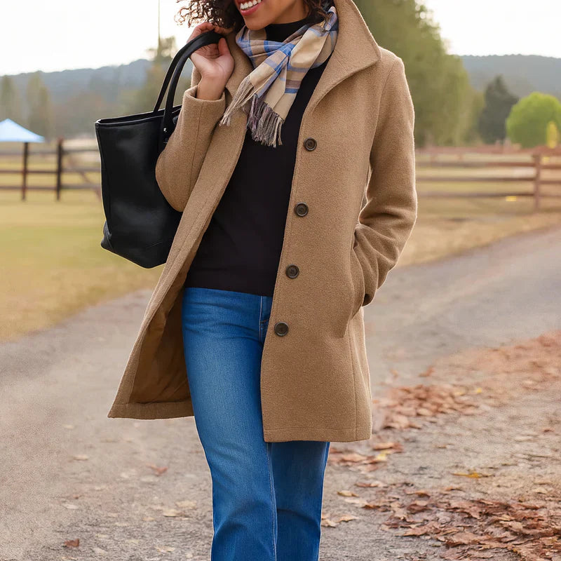 Vera | Klassischer Mid-Length Knopfmantel für Damen mit langen Ärmeln
