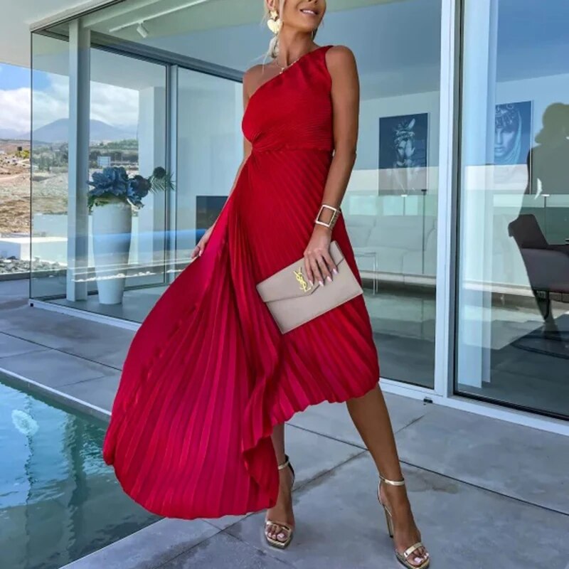 Loredane | Midikleid für Damen mit asymmetrischem Ausschnitt und langen Ärmeln