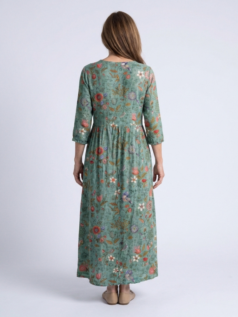 Marina | Floral V-Ausschnitt Maxikleid für Damen mit Dreiviertelärmeln