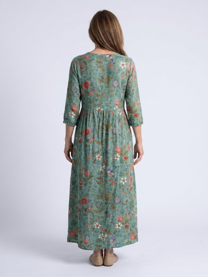 Marina | Floral V-Ausschnitt Maxikleid für Damen mit Dreiviertelärmeln