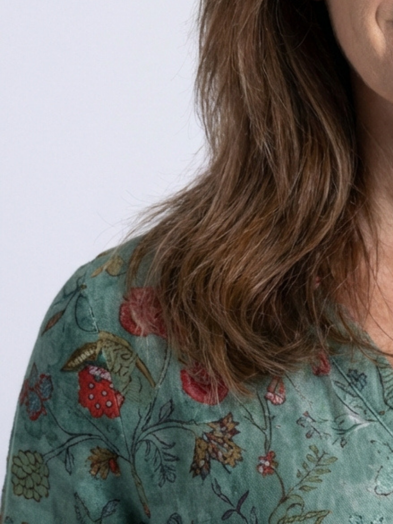 Marina | Floral V-Ausschnitt Maxikleid für Damen mit Dreiviertelärmeln