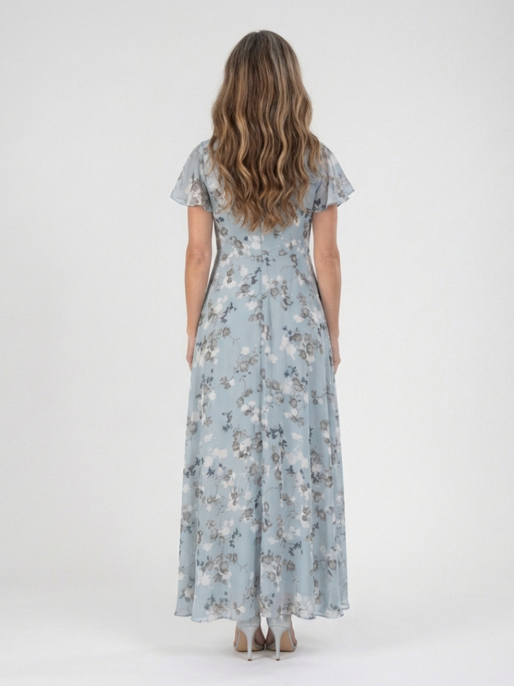 Ismeria | Floral Maxikleid für Damen mit V-Ausschnitt und kurzen Ärmeln