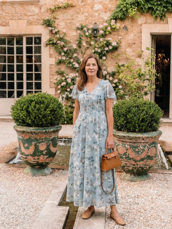 Ismeria | Floral Maxikleid für Damen mit V-Ausschnitt und kurzen Ärmeln