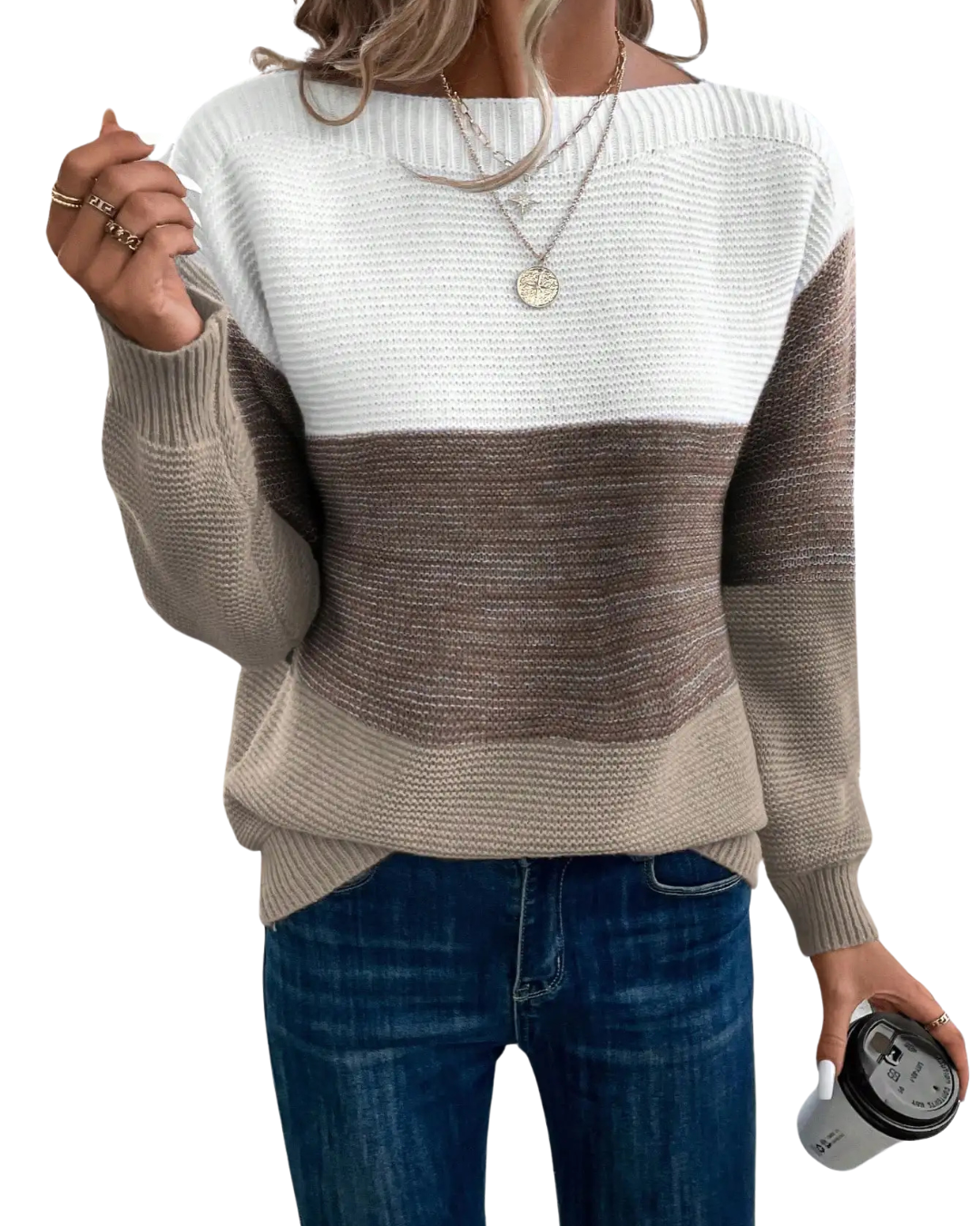 Anni | Ombre Strickpullover für Damen mit Rundhalsausschnitt und langen Ärmeln