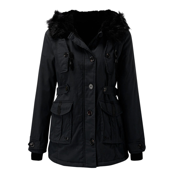 Damenparka mit Knöpfen, Kapuze und Taschen