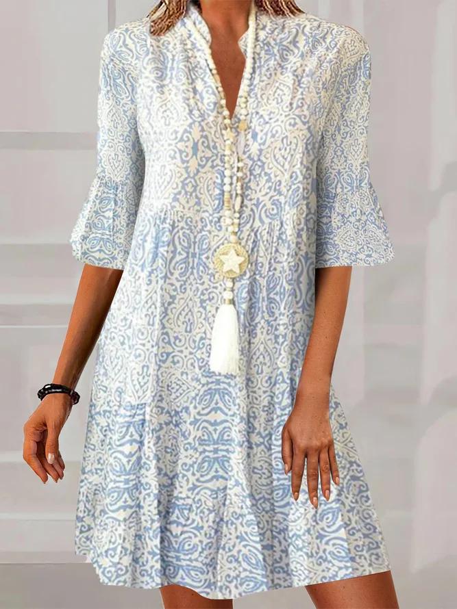 Liane | Anmutiges Boho-Minikleid für Damen mit V-Ausschnitt und kurzen Ärmeln