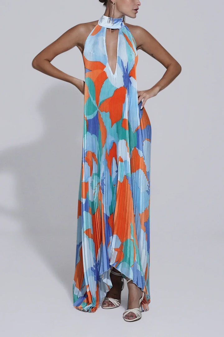 Isla | Elegantes Halter Plissiertes Maxikleid für Damen