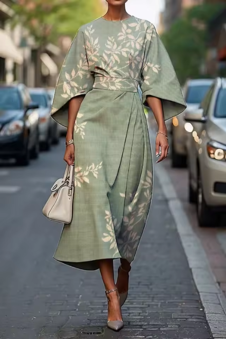 Moxlan | Schickes Blumeneleganzkleid für Damen mit Rundhalsausschnitt