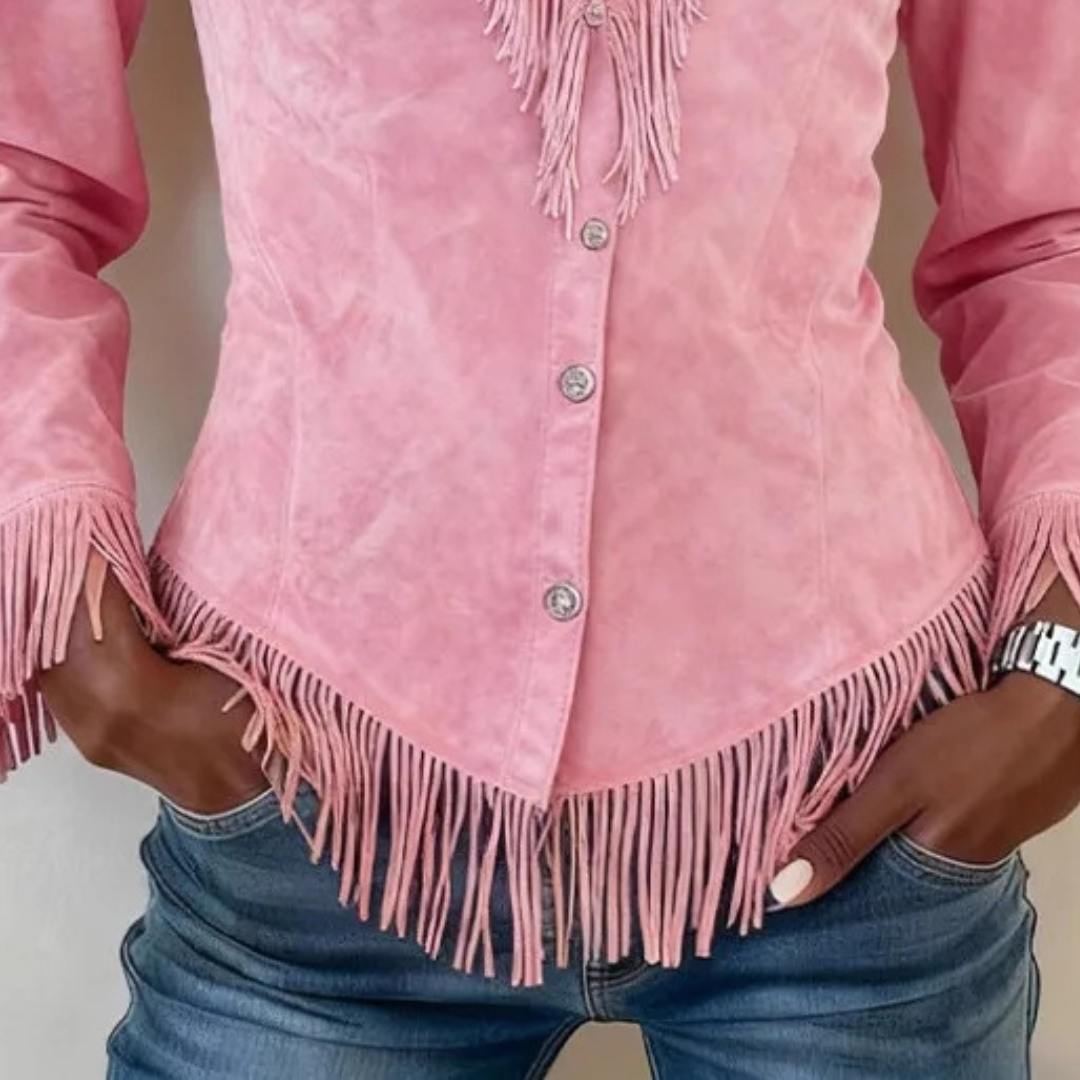Solène │ Wildleder Bluse für Damen mit Knöpfen und Fransen-Details