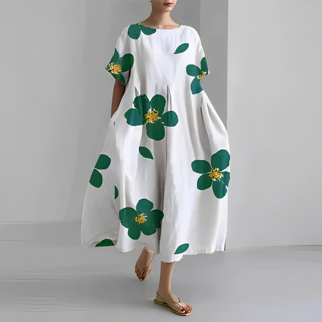 Amalia | Wunderschönes Blumenkleid für Damen mit Rundhalsausschnitt