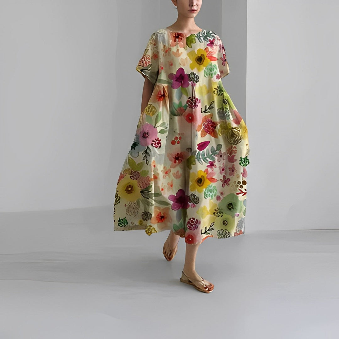Amalia | Wunderschönes Blumenkleid für Damen mit Rundhalsausschnitt