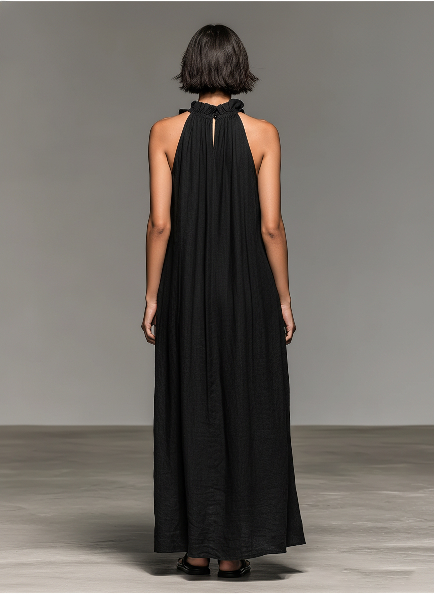 Emma | Damen Ärmelloses Halter Maxikleid mit Rüschen