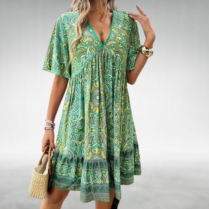 Marielle | Boho-Swingkleid mit V-Ausschnitt und langen Ärmeln