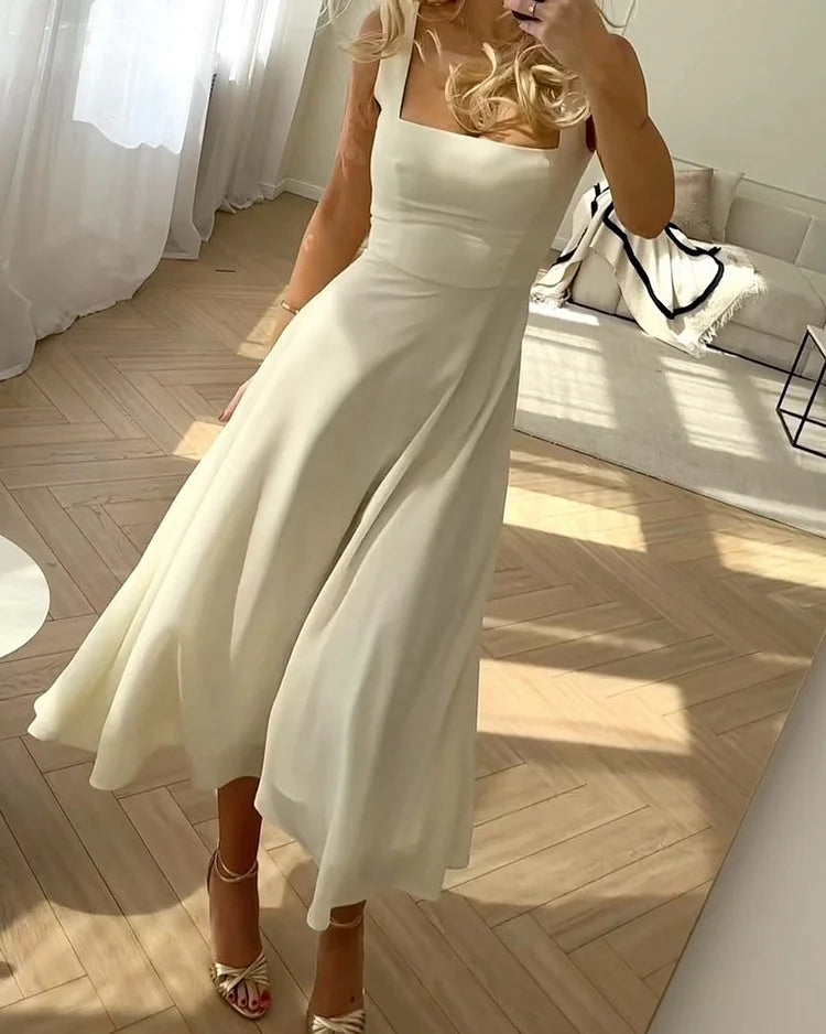 Damen ärmelloses Maxikleid mit quadratischem Ausschnitt