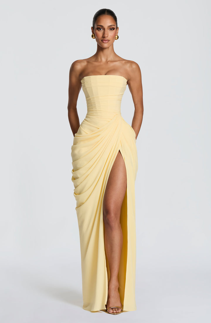 Mila | Damen Maxikleid mit seitlichem Schlitz und Schnürung