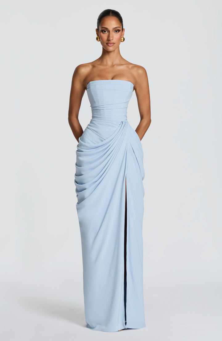 Mila | Damen Maxikleid mit seitlichem Schlitz und Schnürung