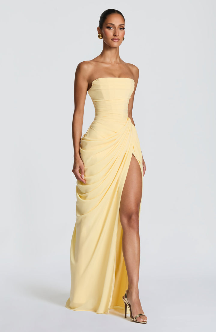 Mila | Damen Maxikleid mit seitlichem Schlitz und Schnürung