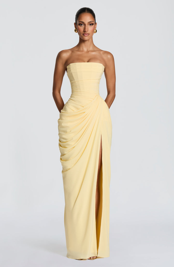 Mila | Damen Maxikleid mit seitlichem Schlitz und Schnürung