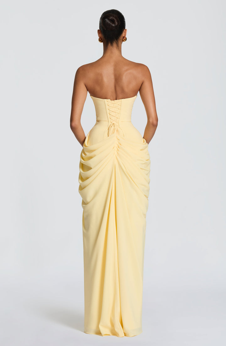 Mila | Damen Maxikleid mit seitlichem Schlitz und Schnürung
