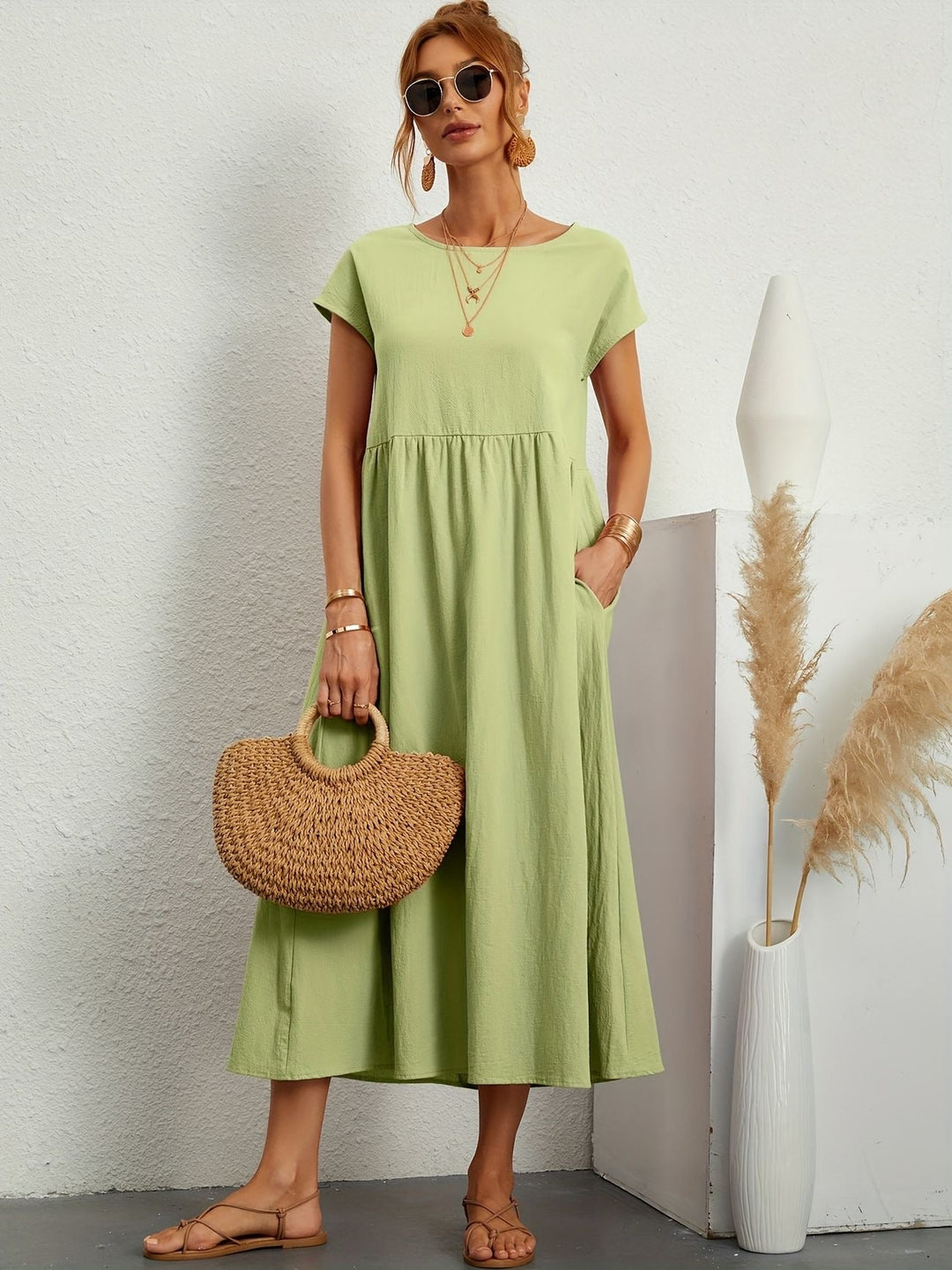 Caroline | Elegantes Casual-Kleid mit Rundhalsausschnitt und langen Ärmeln