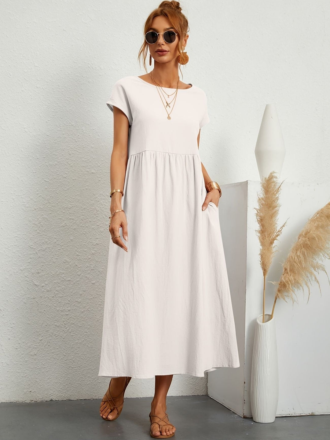 Caroline | Elegantes Casual-Kleid mit Rundhalsausschnitt und langen Ärmeln