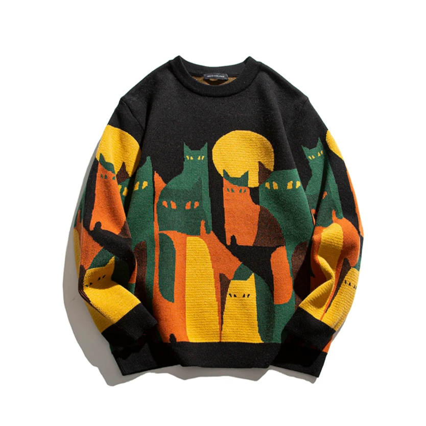 Toni | Katze Crew Pullover mit Rundhalsausschnitt und langen Ärmeln