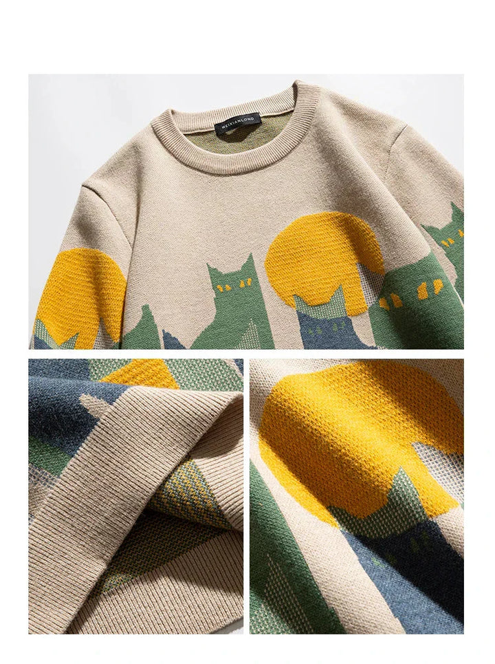 Toni | Katze Crew Pullover mit Rundhalsausschnitt und langen Ärmeln