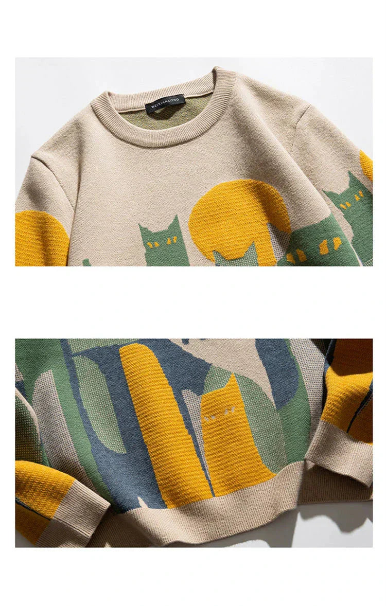 Toni | Katze Crew Pullover mit Rundhalsausschnitt und langen Ärmeln