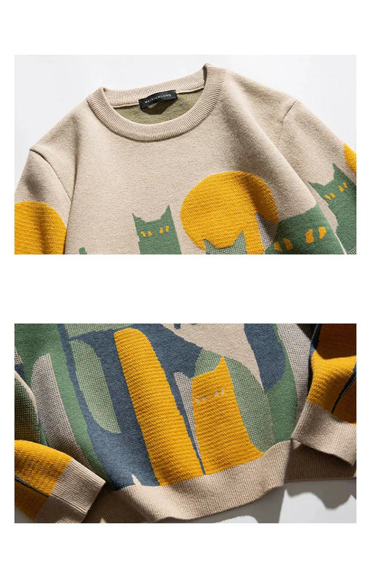 Toni | Katze Crew Pullover mit Rundhalsausschnitt und langen Ärmeln