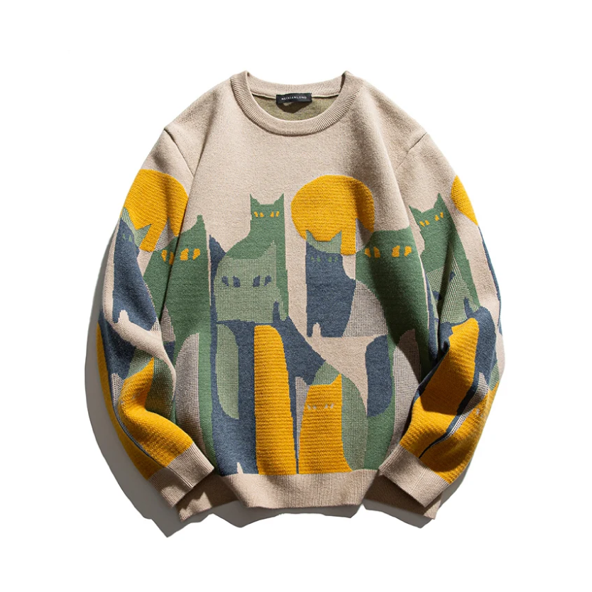 Toni | Katze Crew Pullover mit Rundhalsausschnitt und langen Ärmeln
