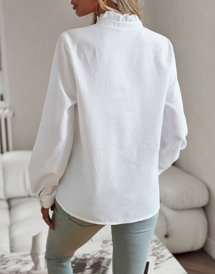 Belle | Elegante Polo-Bluse für Damen mit Streifen und langen Ärmeln