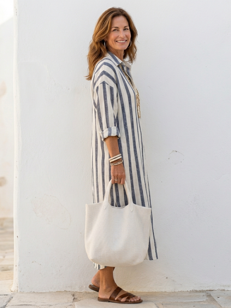 Naomi | Langärmliges gestreiftes Midi-Hemdkleid für Damen