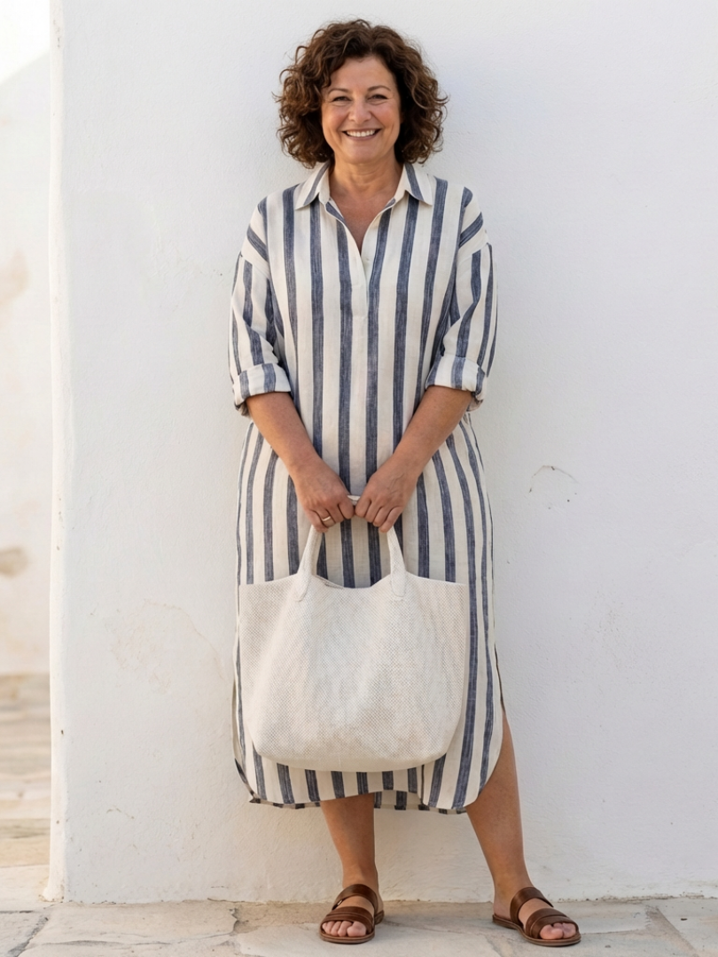 Naomi | Langärmliges gestreiftes Midi-Hemdkleid für Damen