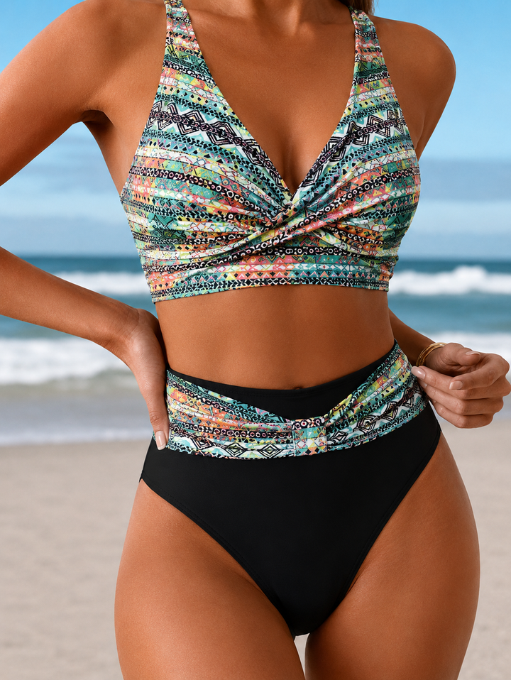Valentina | Damen geometrischer Bikini mit V-Ausschnitt
