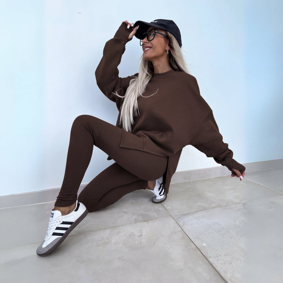 YACHI | Entspanntes Sweatshirt für Damen mit langen Ärmeln und Hosenensemble