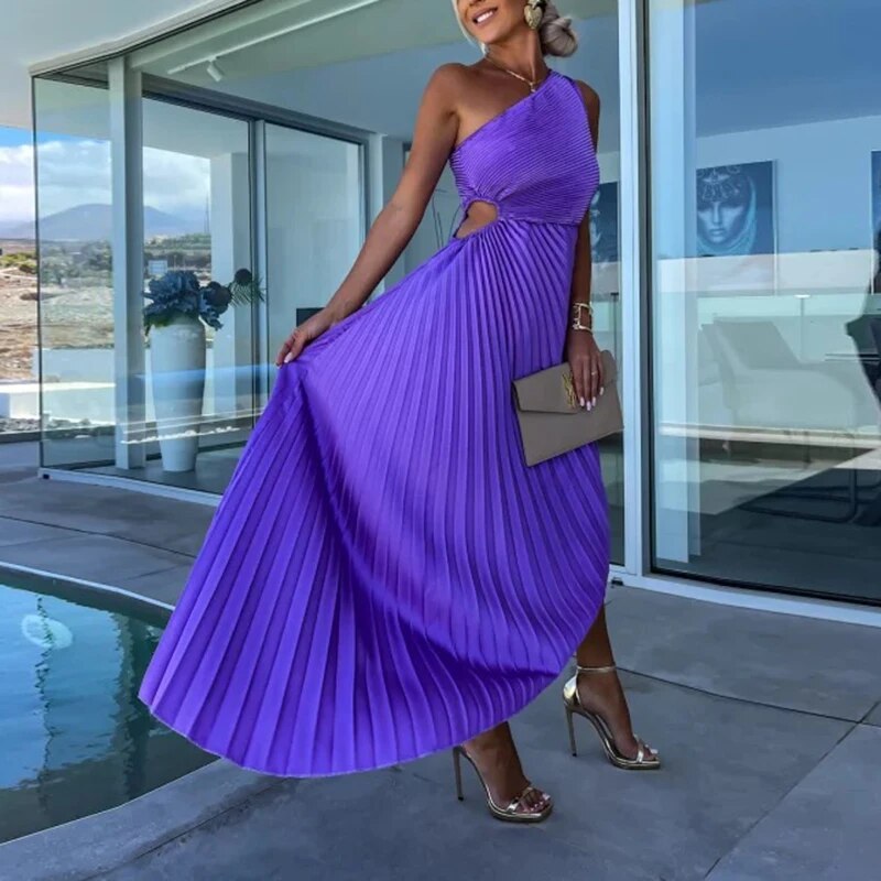 Loredane | Midikleid für Damen mit asymmetrischem Ausschnitt und langen Ärmeln