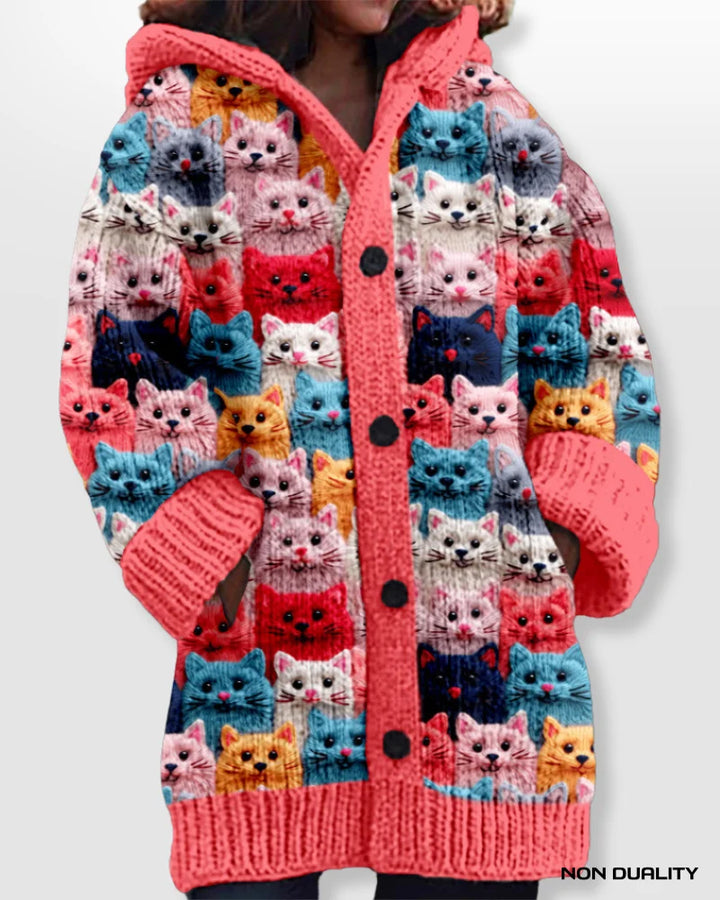 Isabella | Bunt gestrickte Katzen Strickjacke für Damen