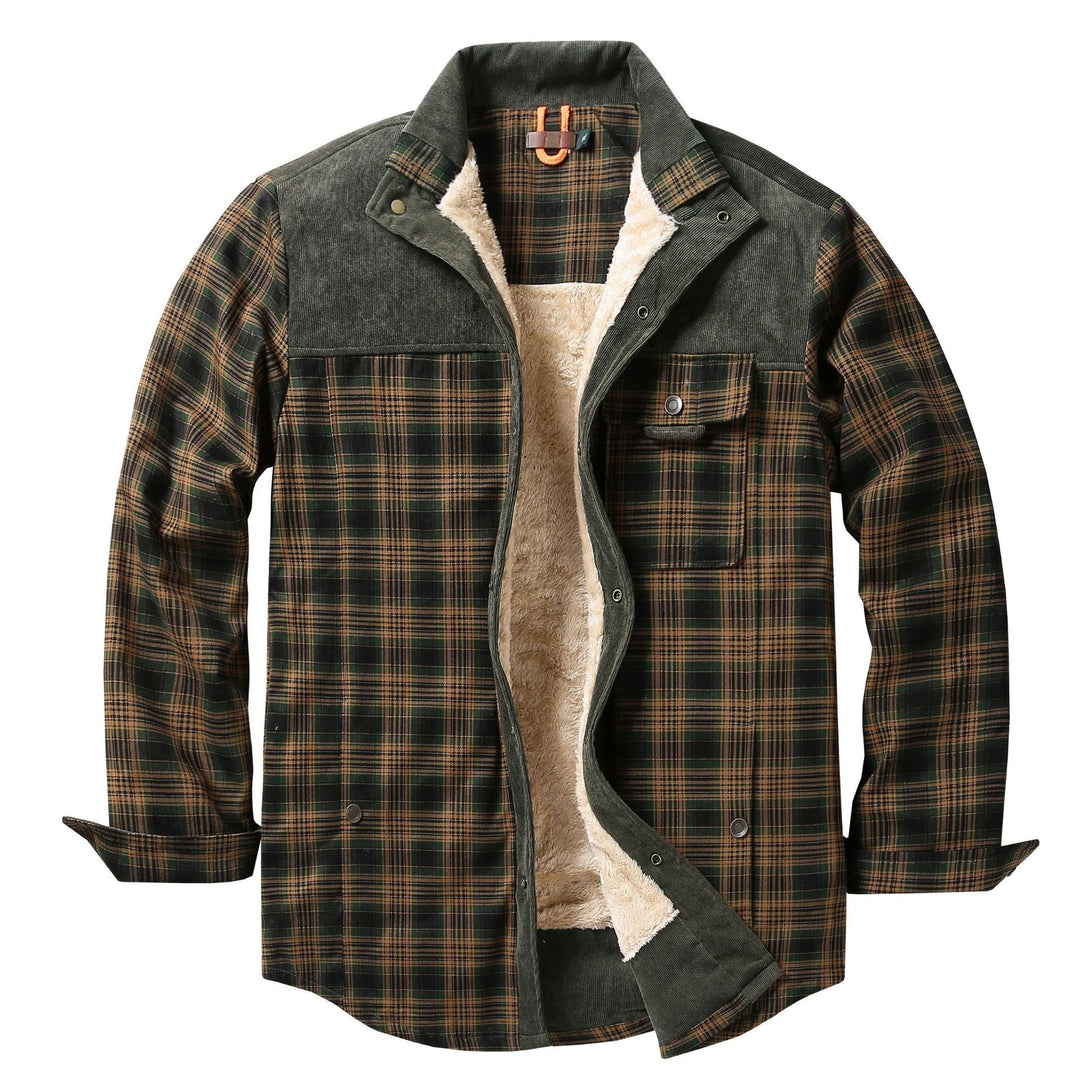 Herren Hemdjacke mit Stehkragen, Karomuster und Taschen