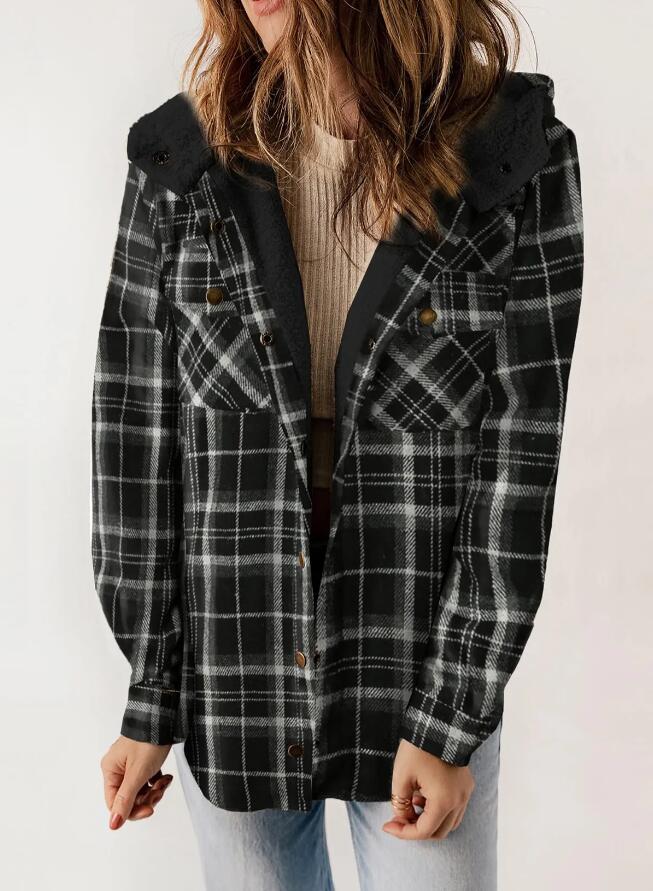 AMELIA | Damen Kapuzen-Plaid Flanelljacke für Herbst und Winter