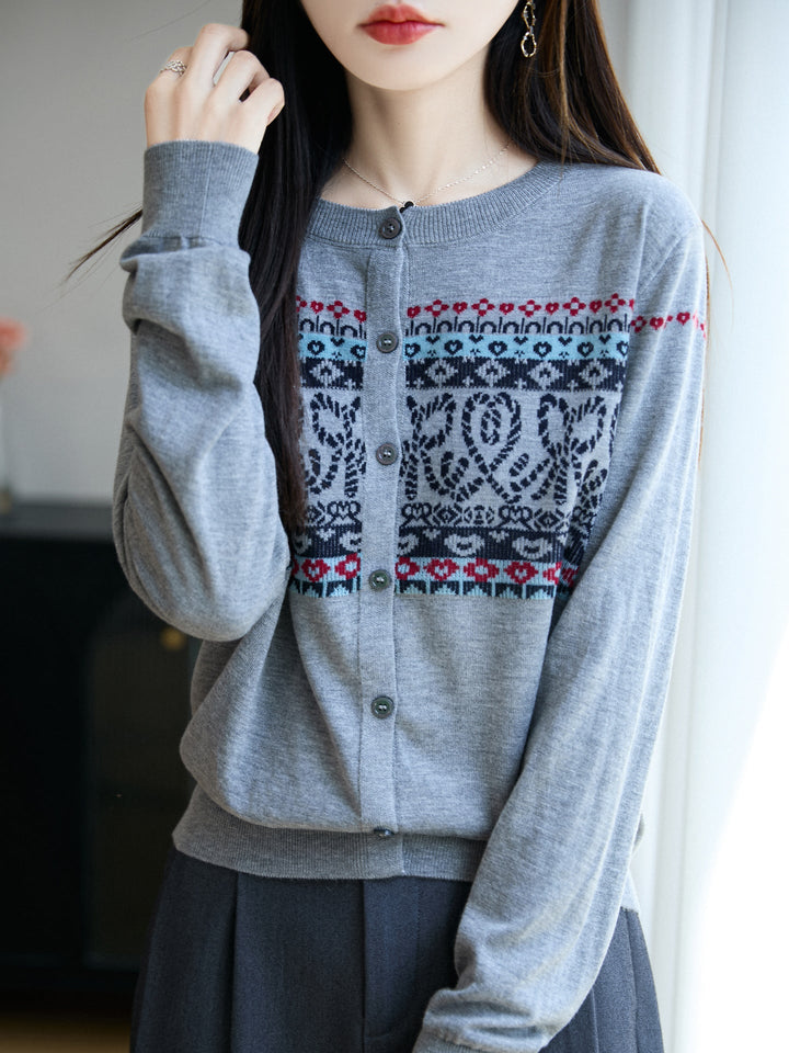 Damen Cardigan mit langen Ärmeln und Rundhalsausschnitt
