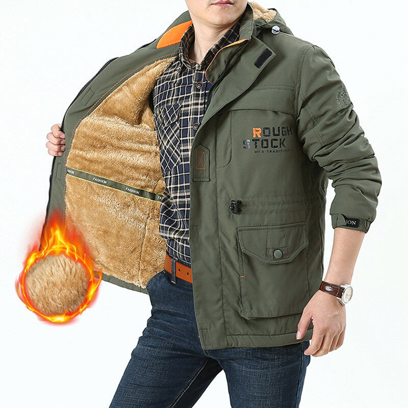 Herren Jacke Langarm mit Kapuze, Knöpfen und Taschen