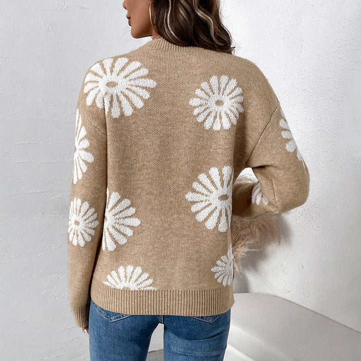 Mia | Damen Langarm-Rundhalspullover mit Blumenmuster